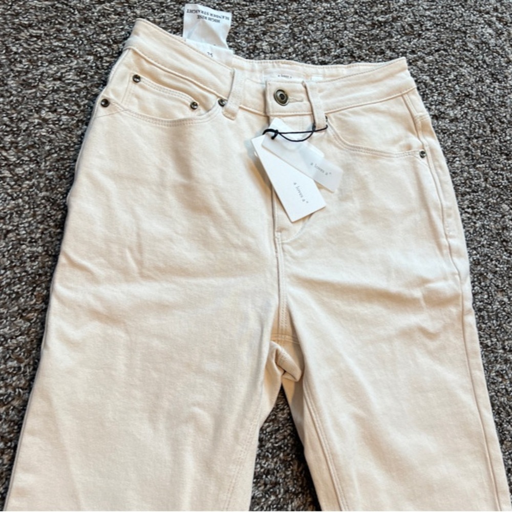 High Rise Slender Straight Jeans In Cream - Picture 3 of 6